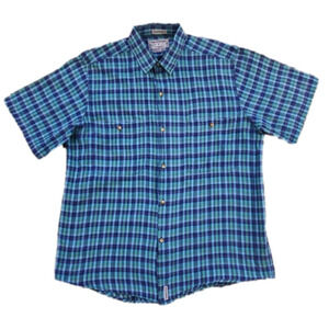 ROYAL Robbins Adventure Blue & Green Plaid Button-Up Shirt